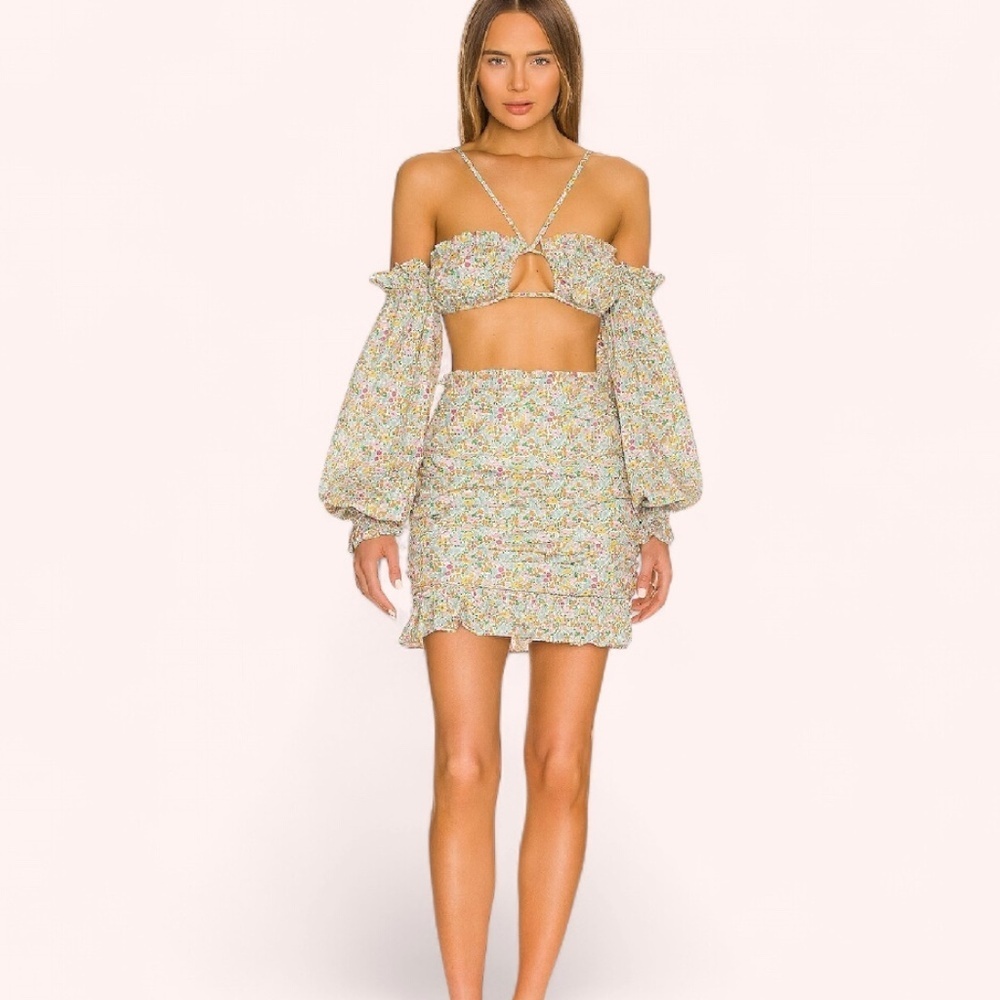 For Love & Lemons Cottagecore Romantic Floral Raleigh Mini Skirt Set NWT Sz S/M